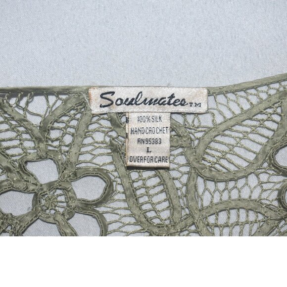 Soulmates Silk Hand Crochet Beaded Cardigan Jacket Topper Dusty Sage Green Tone - Picture 4 of 7